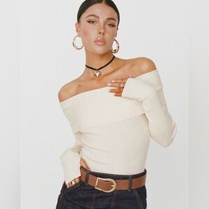Princess Polly Morley Off the Shoulder Sweater Cream